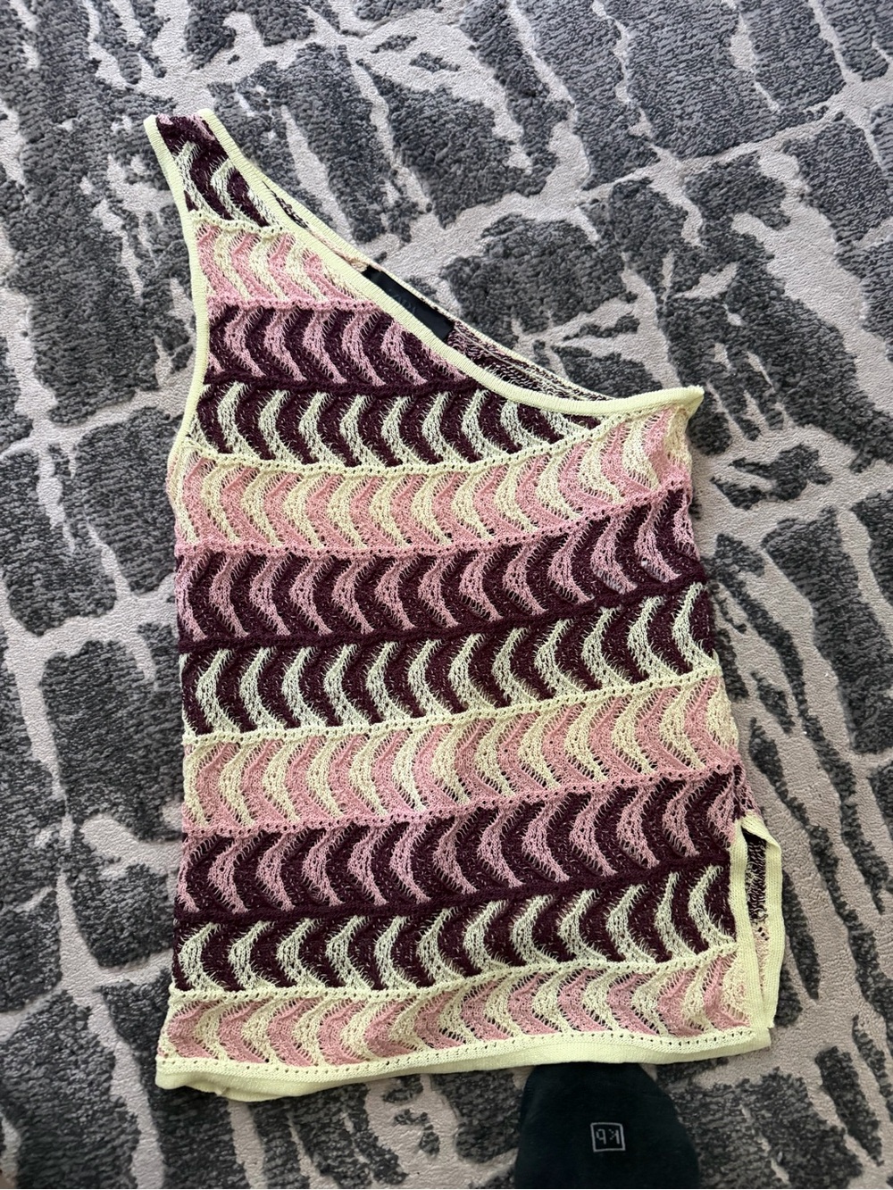 Zara One-Shoulder Crochet Tank in Pink light yellow, and Plum